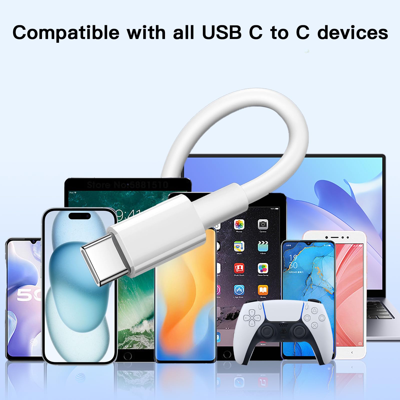 6FT USB C to USB C Cable 60W Fast Charging (3-Pack) - Compatible with MacBook Pro, iPhone 15 Series, Samsung Galaxy S23/S22, Google Pixel - Perfect for Home, Office & Travel Charging