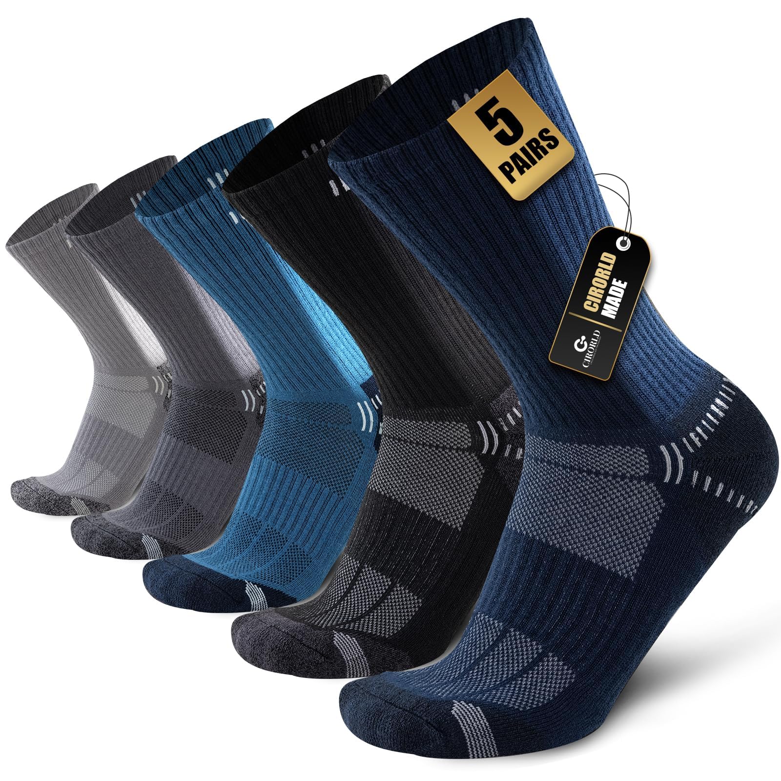 Men's Light Cushion Work Boot Socks - 5 Pairs Breathable Athletic Crew Socks for Running, Hiking & Outdoor Activities - Durable Comfort for Construction, Warehouse & Daily Wear