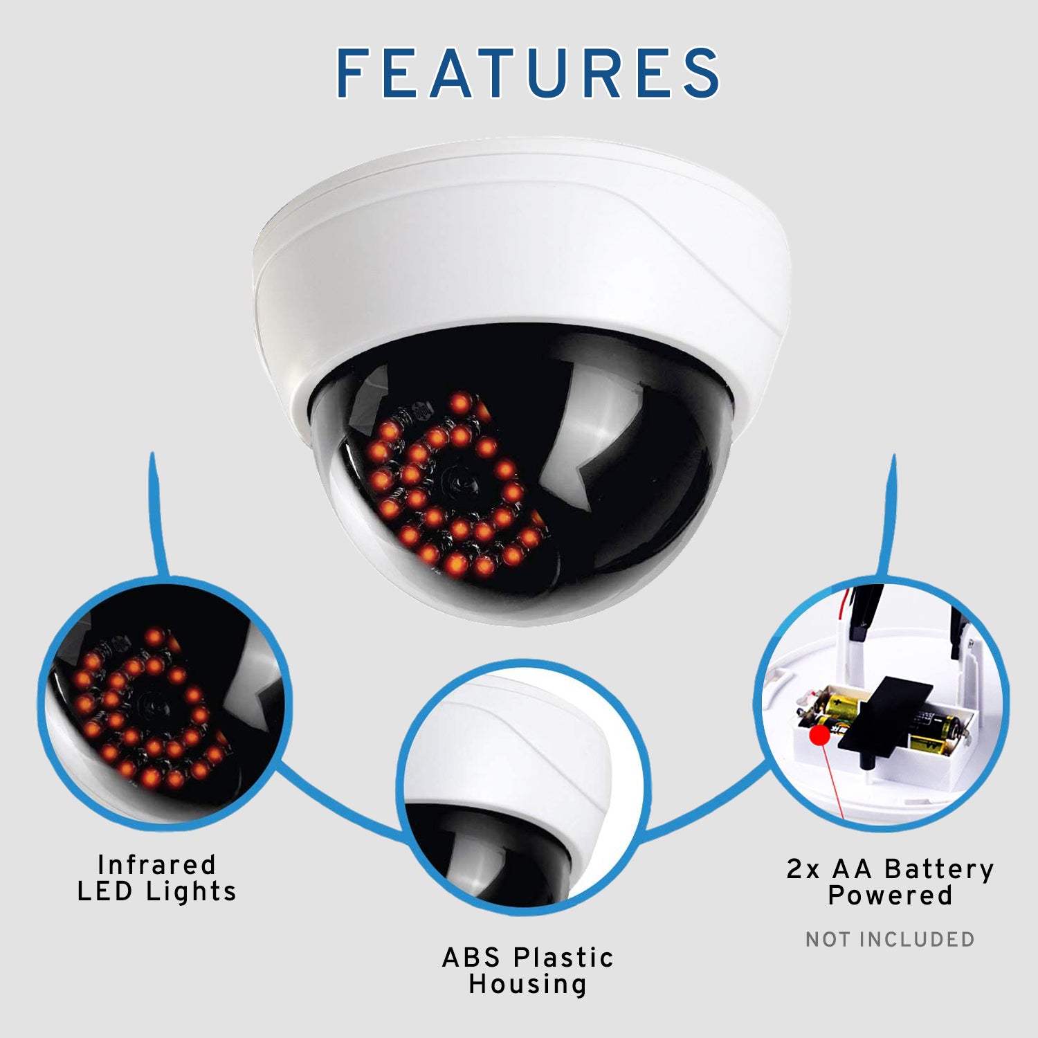 Dummy CCTV Dome Security Camera with 28 Red LED Lights - Fake Surveillance Camera for Home, Office & Business Security