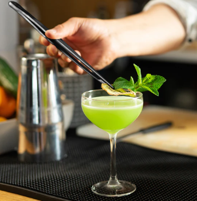 Premium Black Chrome Cocktail Garnish Tweezers - Professional Bar Tools for Mixology, Garnishing & Drink Decoration - Perfect for Bartenders, Home Bars & Cocktail Parties