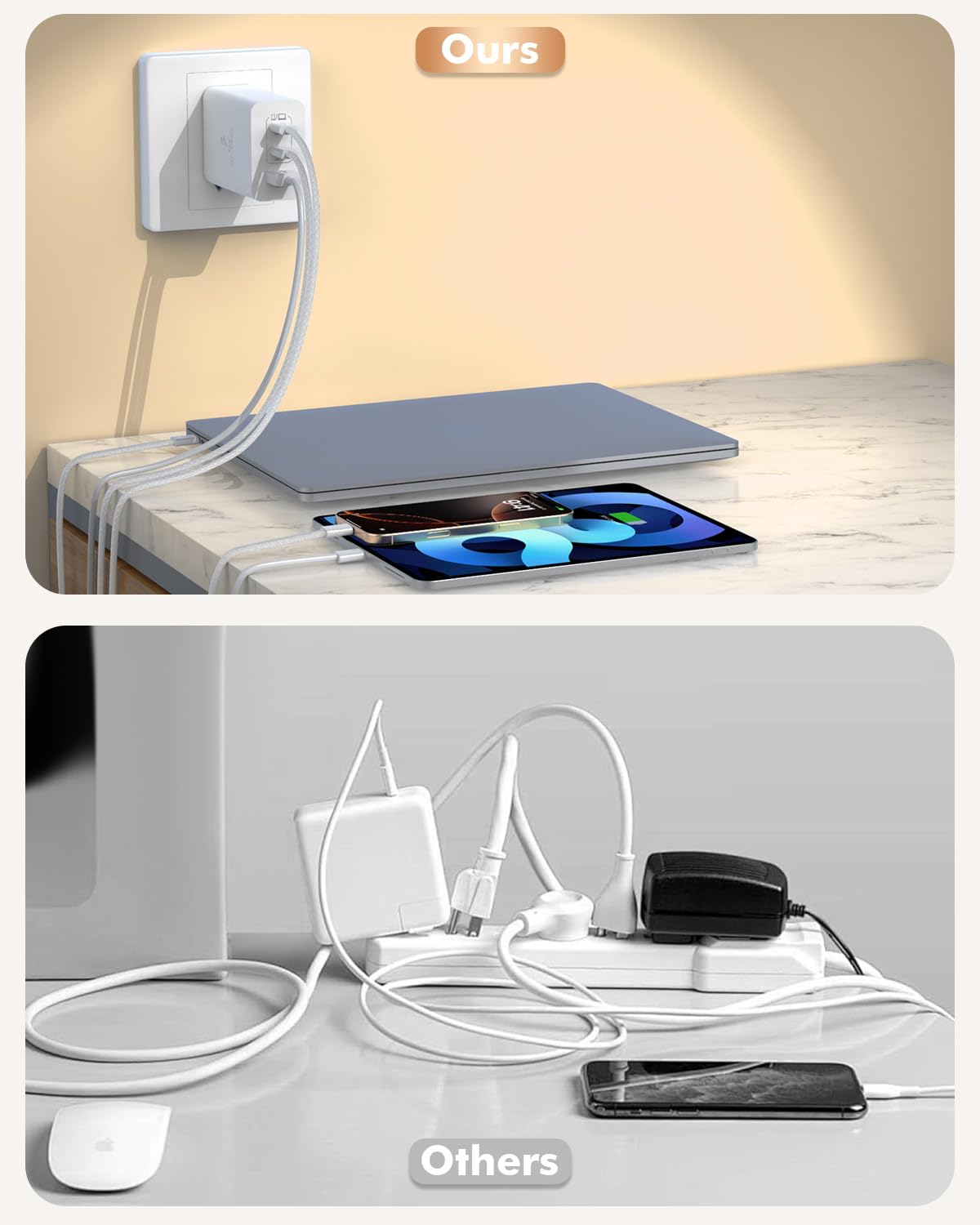 100W USB C Fast Charger with 3 Ports - 6FT Woven USB C to USB C Cable Included - Compatible with MacBook, MacBook Air, MacBook Pro, iPhone 16/15 Series, iPad 10 & More - Perfect for Home, Office & Travel Charging