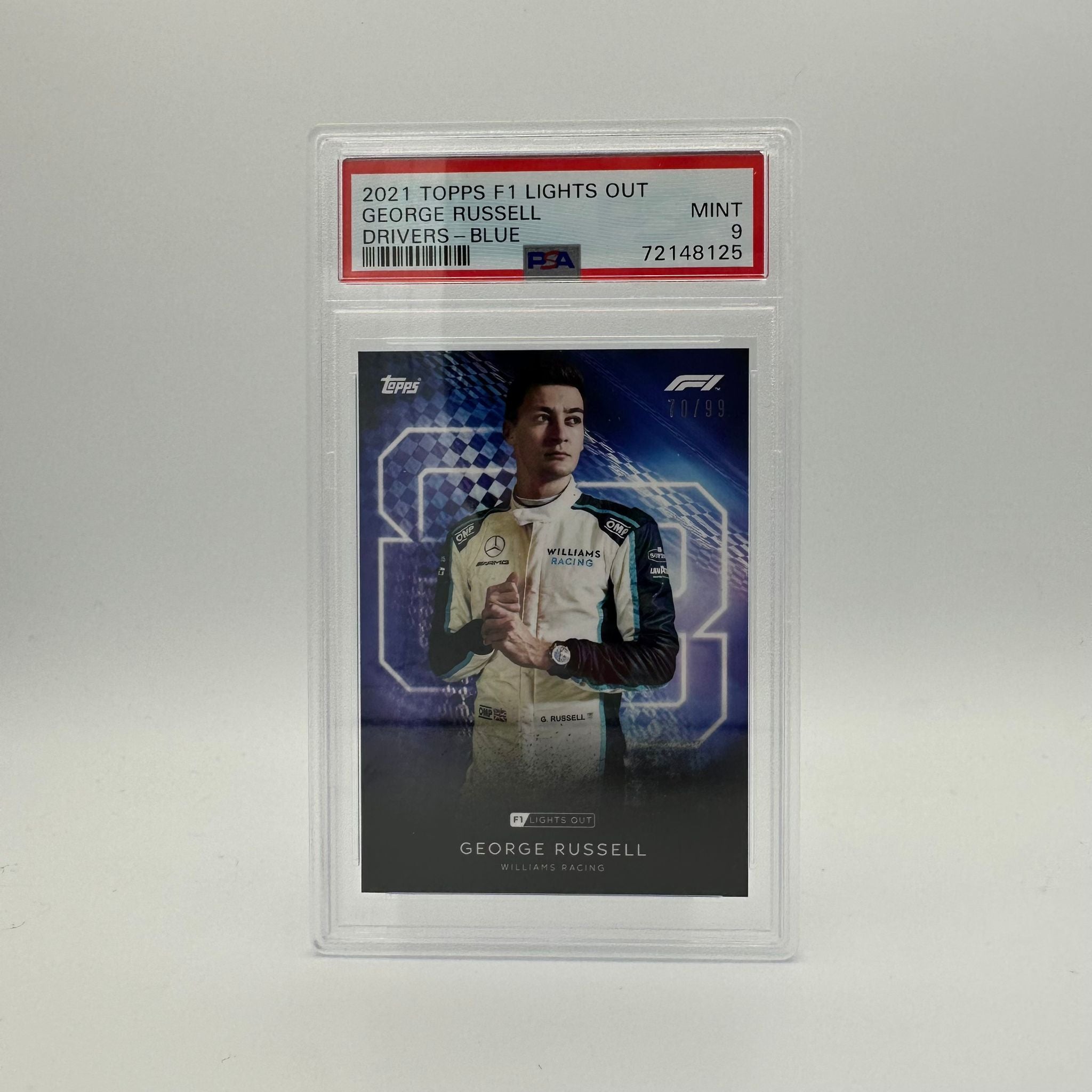PSA 9 Graded 70/99 Russell George Drivers Blue Parallel Baseball Card - Perfect for Collectors, Sports Memorabilia Display & Investment