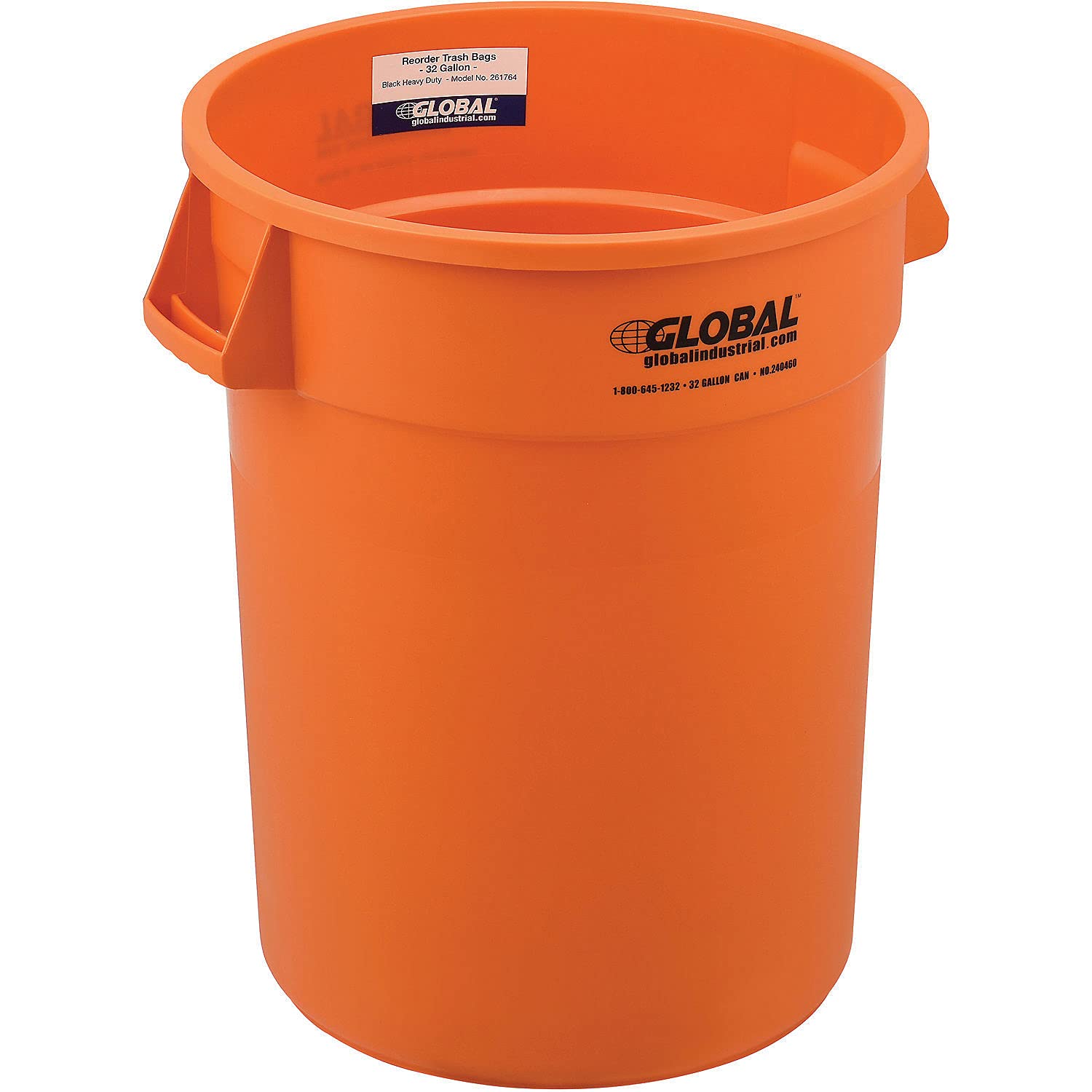 32 Gallon Heavy Duty Plastic Trash Can - Commercial Grade Bright Orange Waste Bin for Office, Warehouse & Outdoor Use - No Lid Included