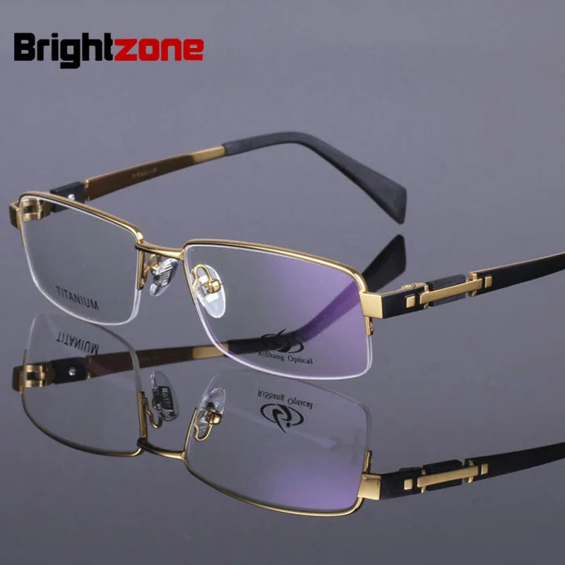 Brightzone Men's Semi-Rimless Big Square Titanium Frame Glasses 428001 - Lightweight Durable Eyewear for Work, Reading & Fashion