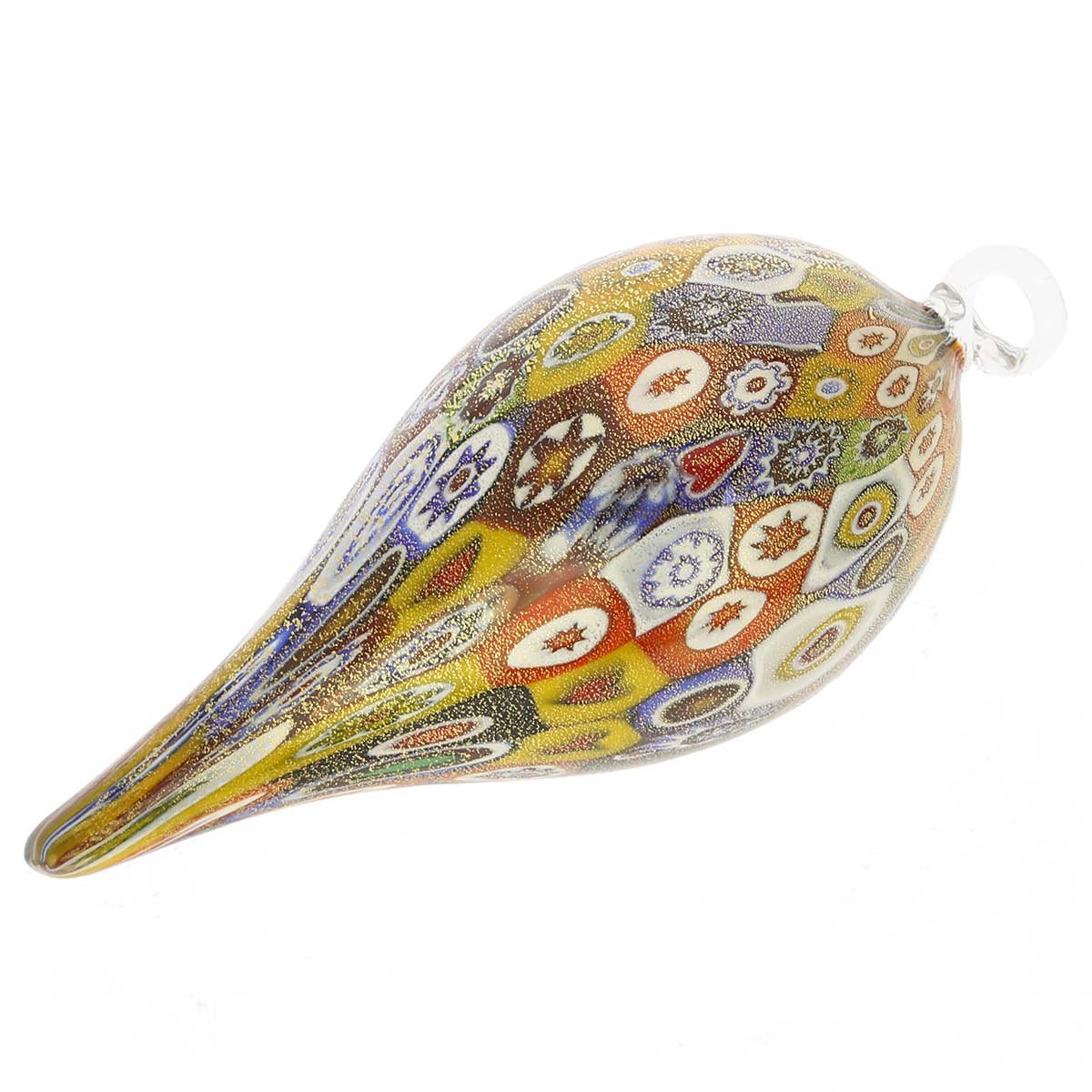 Venetian Murano Glass Icicle Christmas Ornament - Gold Millefiori Handcrafted in Italy | Perfect for Holiday Tree Decorations & Festive Gift Giving