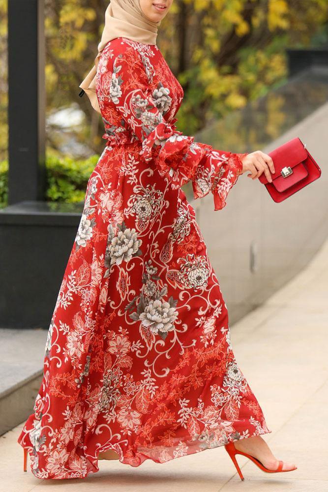 Elegant Fall Modest Dress for Women - Long Sleeve Flowy Maxi Dress with Pockets | Perfect for Church, Work, and Autumn Outfits