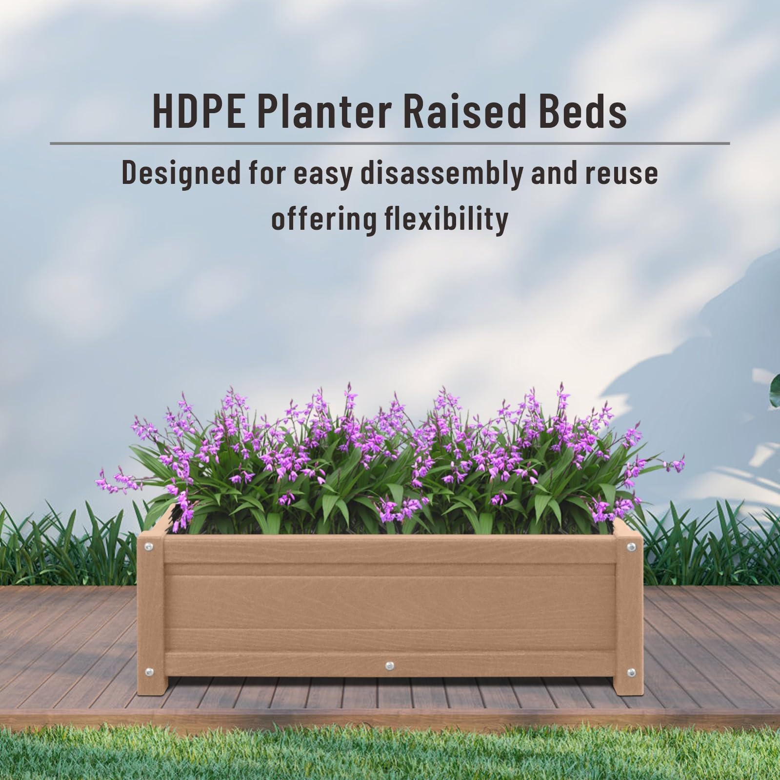 HDPE Raised Garden Bed Box - Waterproof, Rot-Resistant & Durable Above Ground Planter for Vegetables, Flowers & Herbs - Perfect for Yard, Lawn, Patio & Outdoor Gardening (Brown) - Ideal for Small Space Gardening & Urban Farming