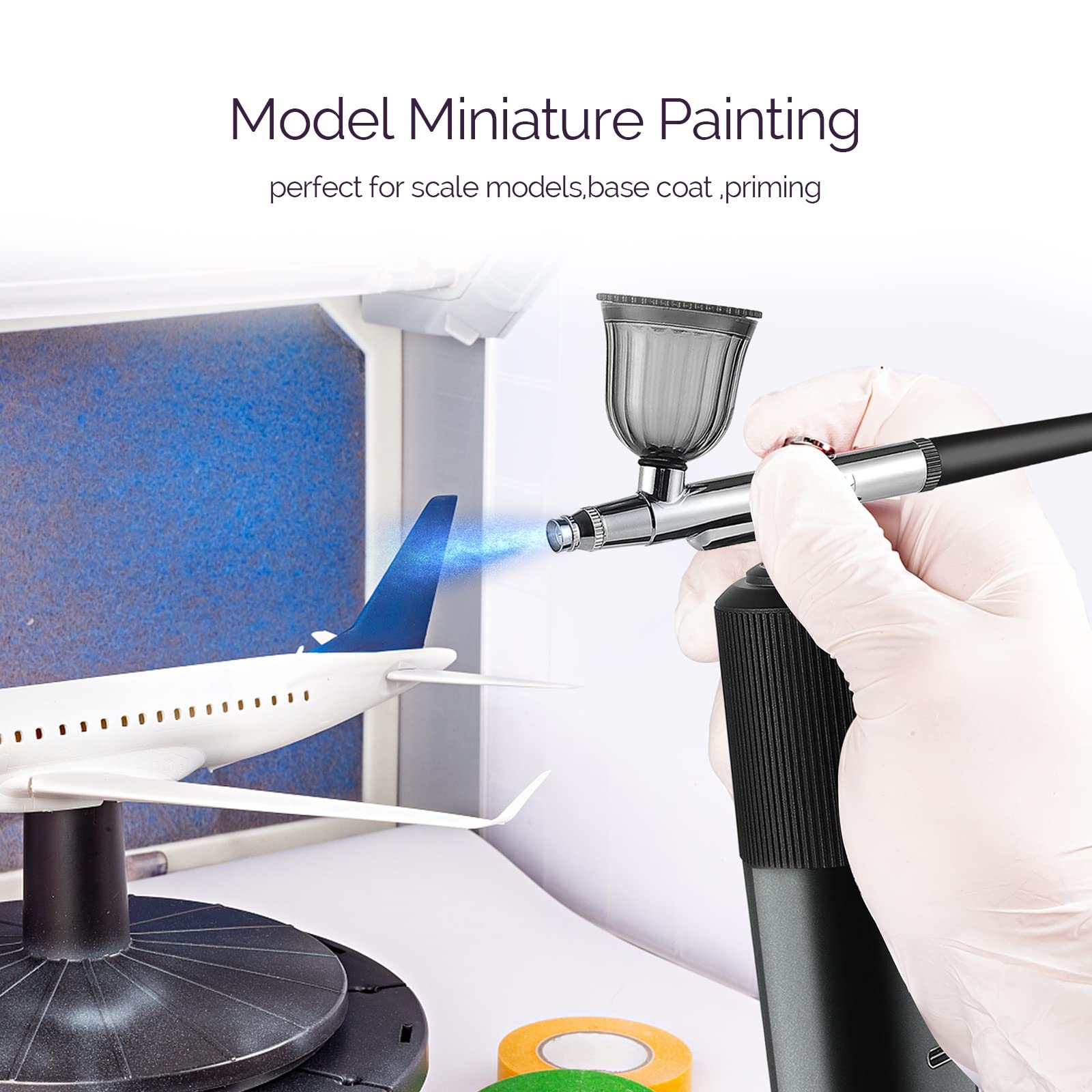 Professional Cordless Airbrush Kit with Compressor - Handheld Airbrush Gun for Makeup, Cake Decorating, Nail Art, Barbering & Model Painting (Black) | Perfect for Home DIY, Salon & Professional Artists