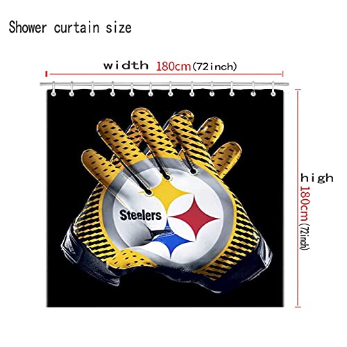 4-Piece Shower Curtain Set with Toilet Lid Cover, Non-Slip Bath Mat & Waterproof Shower Curtain with Hooks - American Football Sports Theme Bathroom Decor - Machine Washable for Home, Dorm, and Apartment Use