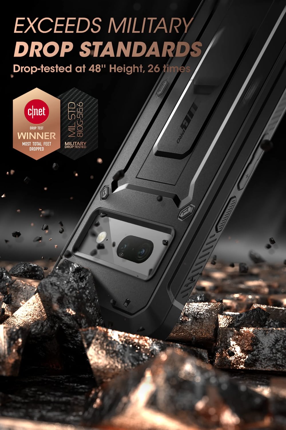 Google Pixel 7 Rugged Case with Belt Clip & Kickstand - Built-in Screen Protector - Shockproof Protective Cover - Perfect for Outdoor, Work & Travel (Black)