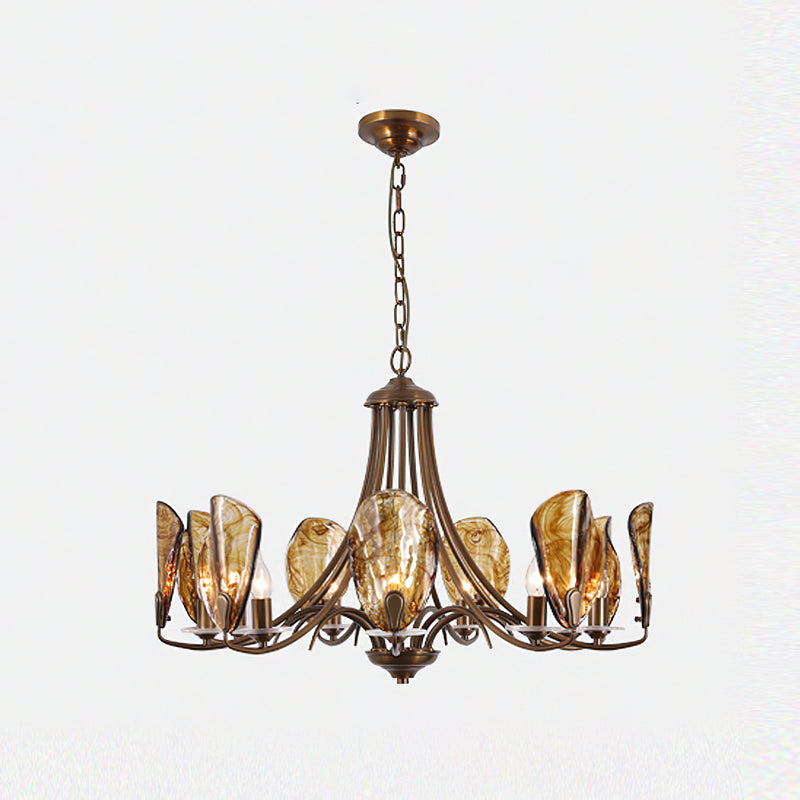 Amber Shell Chandelier - Elegant Coastal Lighting Fixture for Beach House, Dining Room, or Bedroom Decor | Handcrafted Seashell Pendant Light with Warm Glow