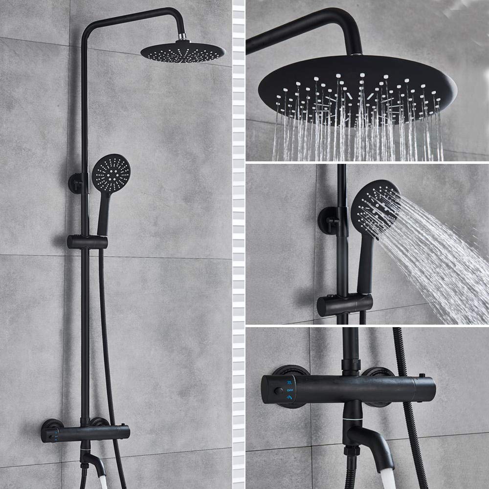 Thermostatic Rainfall Shower Mixer Set - Wall Mounted Bath & Shower Faucet with Hot/Cold Water Control - Perfect for Modern Bathrooms & Spa-Like Showers