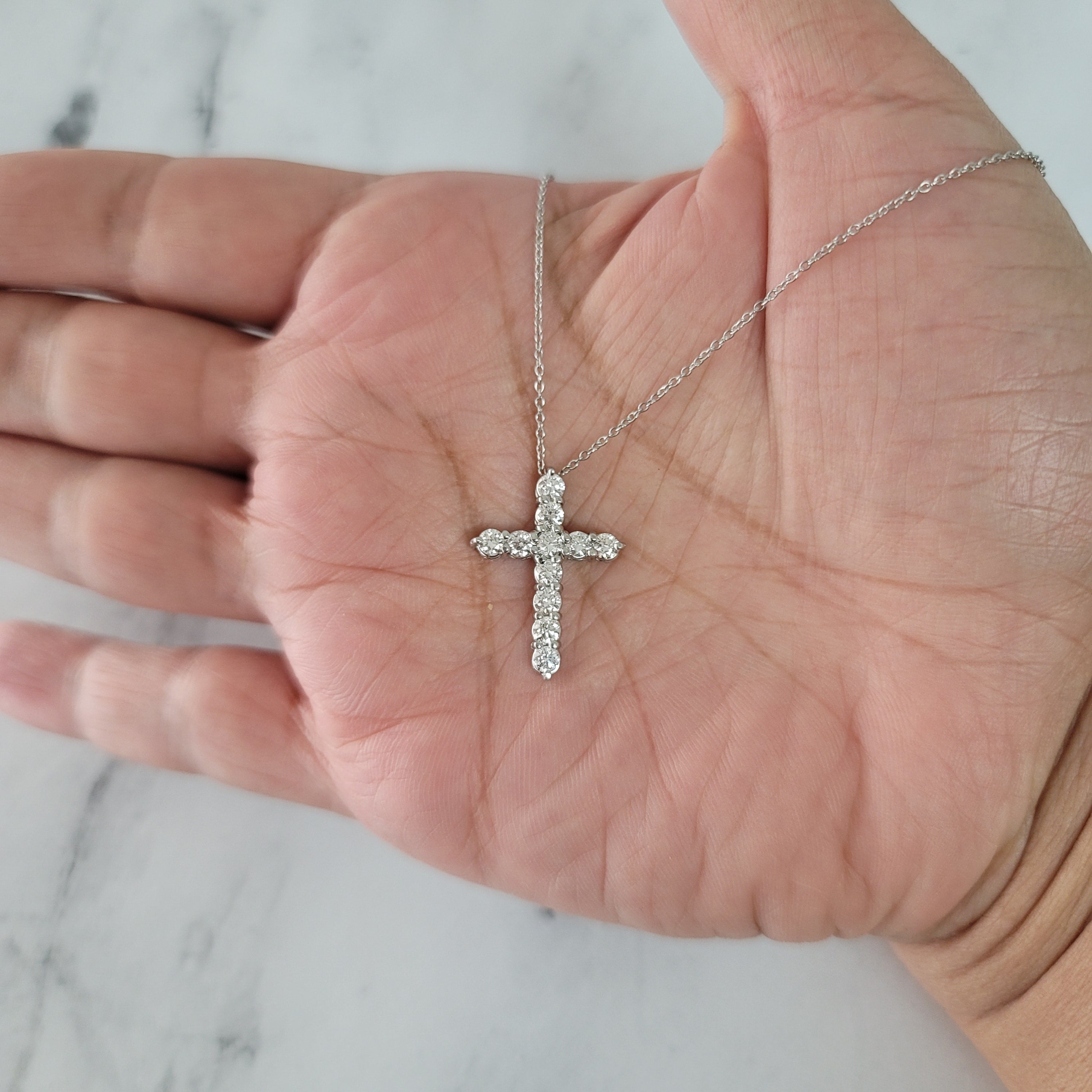 1 Carat Diamond Cross Pendant Necklace in 14K White Gold - Elegant Religious Jewelry Gift for Women, Perfect for Baptism, Confirmation & Everyday Wear