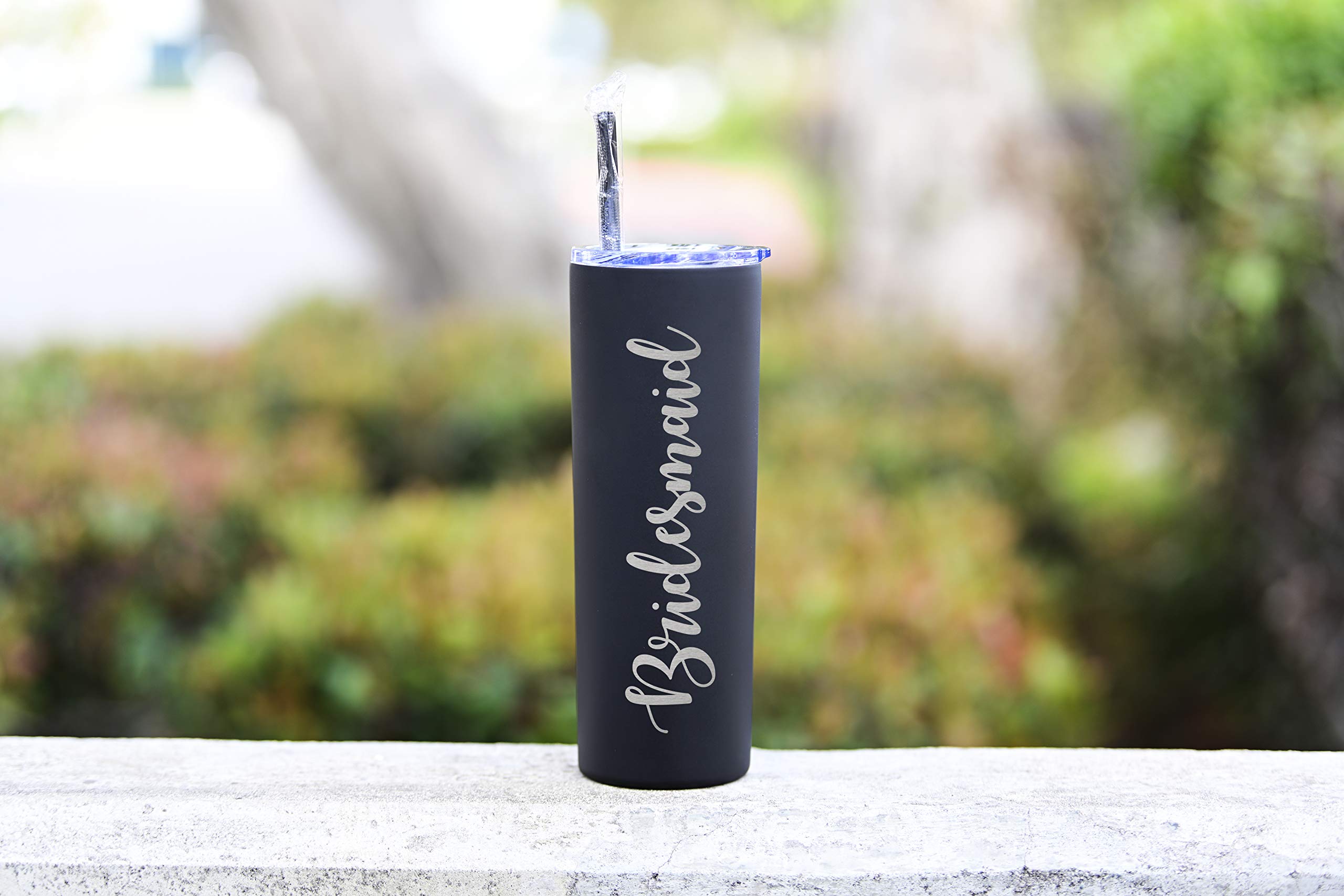 Bridesmaid Stainless Steel Skinny Tumbler - 20oz Matte Black Insulated Cup for Coffee & Cold Drinks - Perfect for Wedding Parties, Bridal Showers & Everyday Use