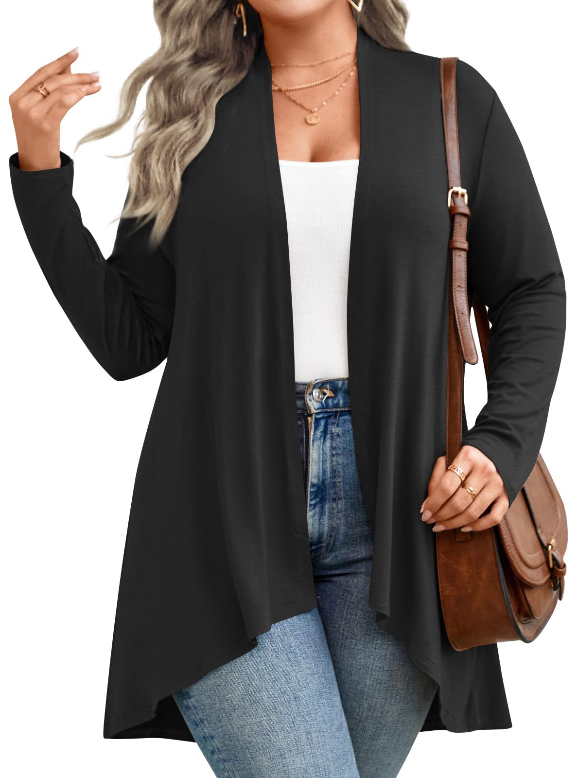 Anymiss Women's Plus Size Lightweight Cardigan Jacket - Long Sleeve Kimono Cover Up for Spring & Summer (Sizes 1X-5X) | Perfect for Office, Beach Cover-Up, Casual Outfits & Layering