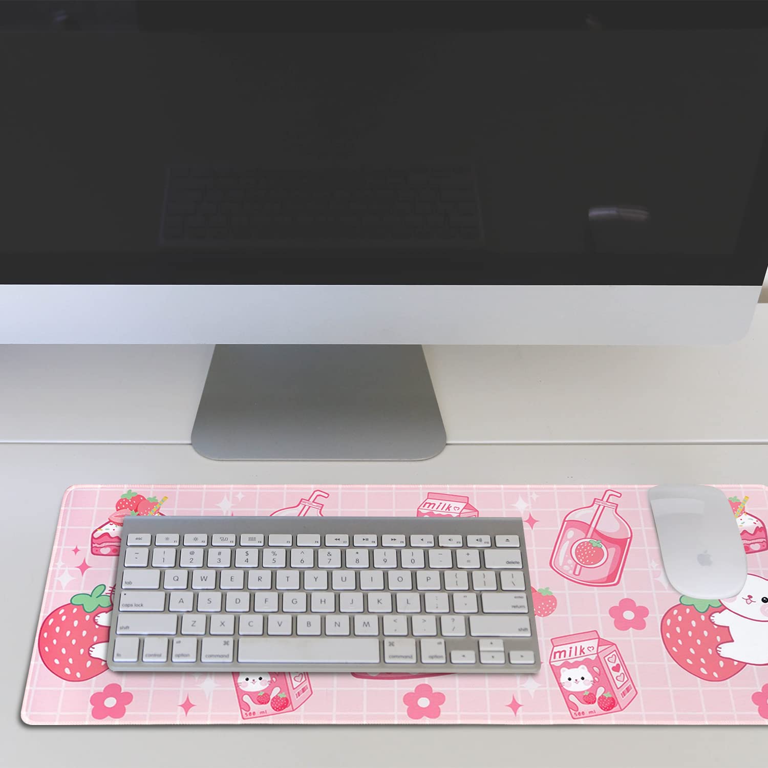 Kawaii Strawberry Milk Cat Gaming Mouse Pad - Extra Large 31.5