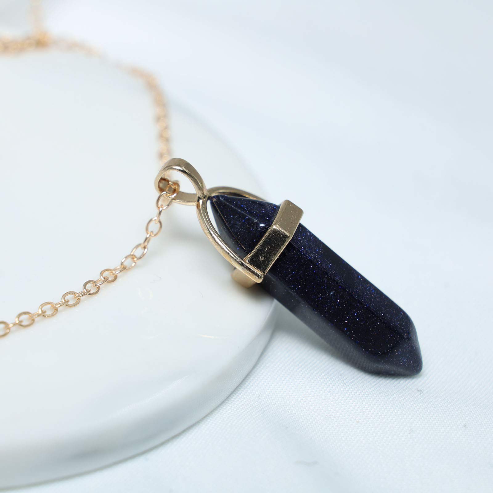 YienDoo Blue Starry Sky Crystal Necklace - Hexagonal Gemstone Chakra Healing Pendant with Gold Chain, Elegant Boho Jewelry for Women & Girls | Perfect for Meditation, Yoga, Spiritual Healing & Everyday Wear