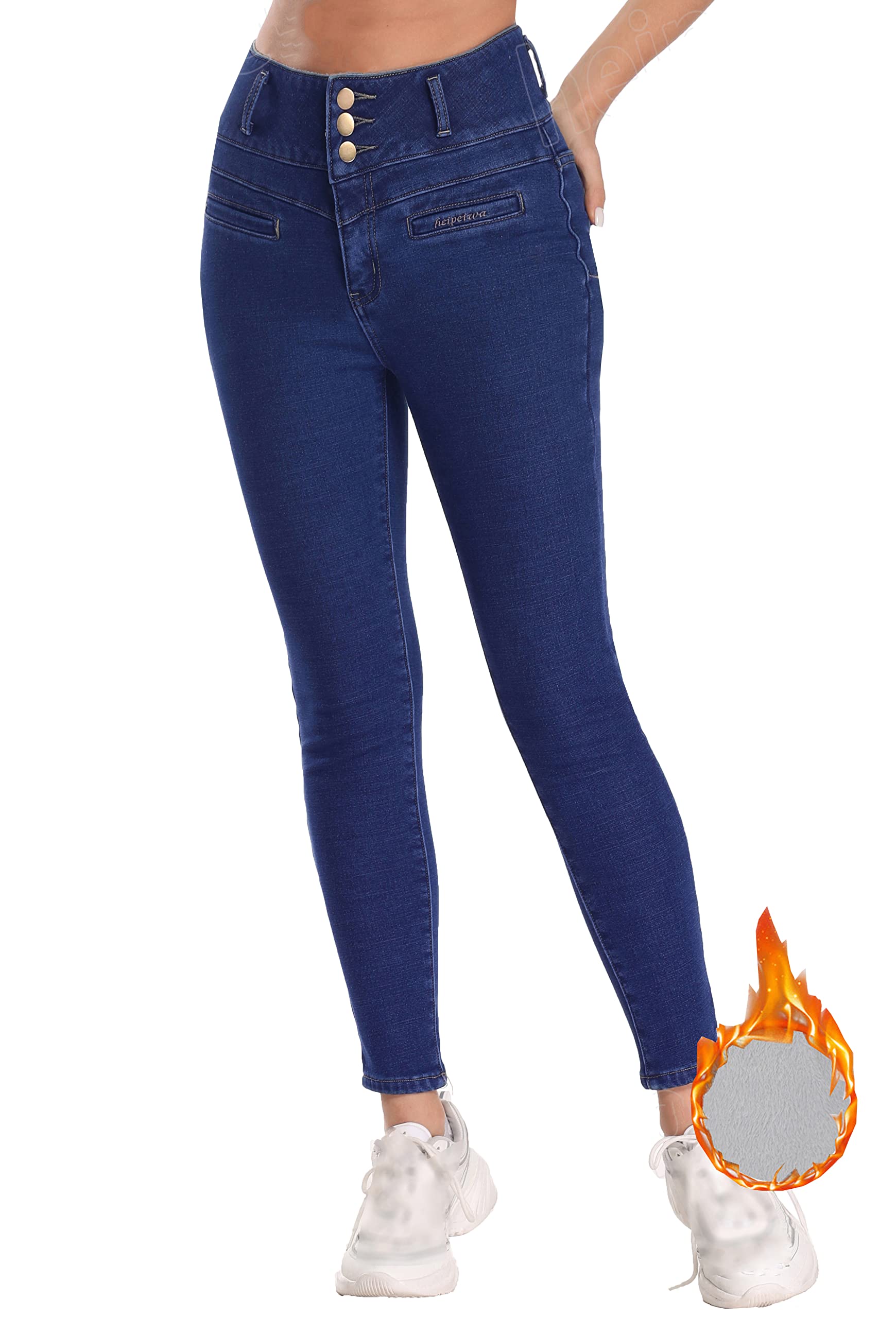 Heipeiwa Women's Winter Fleece Lined Skinny Jeans - Warm Stretch Jeggings for Cold Weather, Thick Thermal Pants for Outdoor Activities & Daily Wear