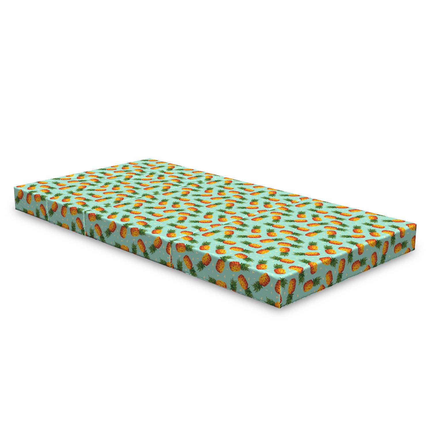 Ambesonne Retro Foldable Mattress - Vintage Beach Summer Design, Portable Guest Bed for Camping, Travel & Home Use