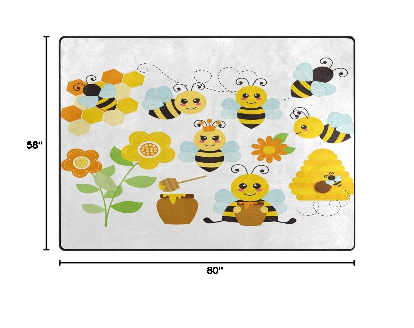 ALAZA Cartoon Honey Bee Sunflower Non-Slip Area Rug 7'x5' - Soft Living Room Bedroom Rug for Kids Playroom, Nursery & Dorm Decor
