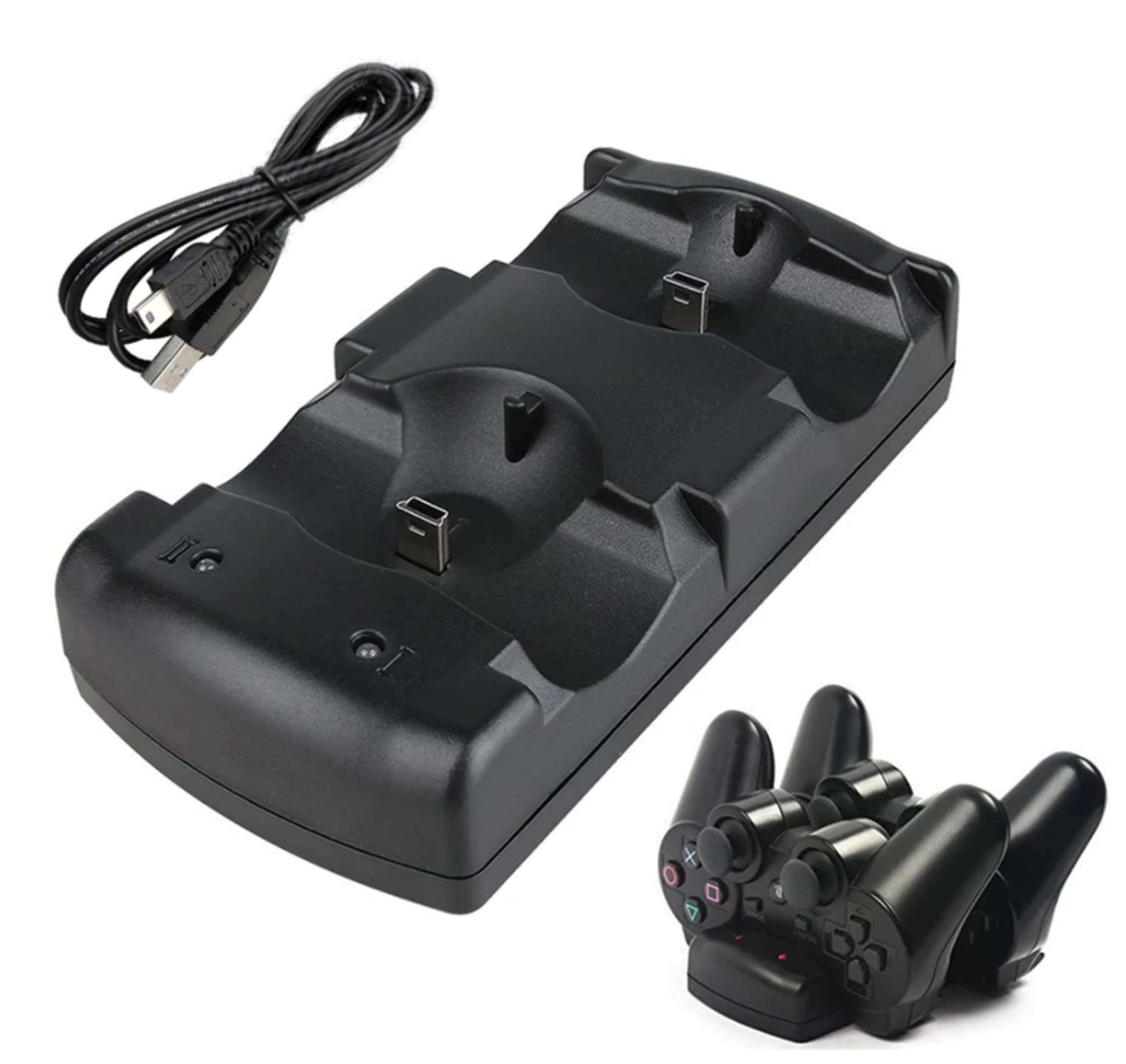 DIGISHUO PS3 Controller Dual Charger Dock Stand - Wireless Charging Station for Sony PlayStation 3 DualShock 3 & PS Move Controllers - 2 USB Ports with LED Indicators - Black - Perfect for Gaming Setup & Multiplayer Sessions
