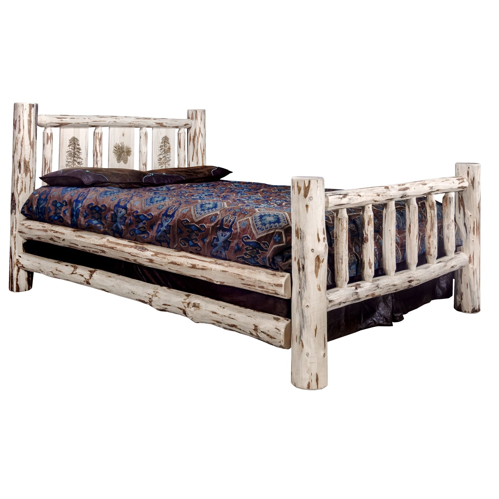 Montana Bed with Laser Engraved Design - Unfinished Solid Wood Bed Frame for DIY Customization | Perfect for Rustic, Farmhouse & Cabin Bedroom Decor