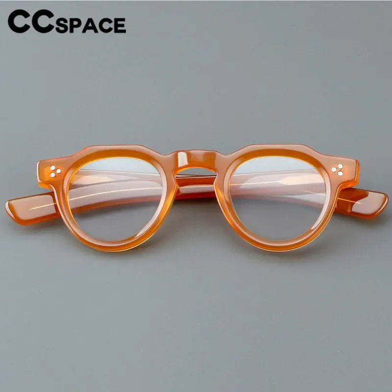 CCspace Unisex Full Rim Flat Top Round Acetate Eyeglasses 57171 - Stylish & Lightweight Frame for Men & Women - Perfect for Reading, Work, and Everyday Fashion