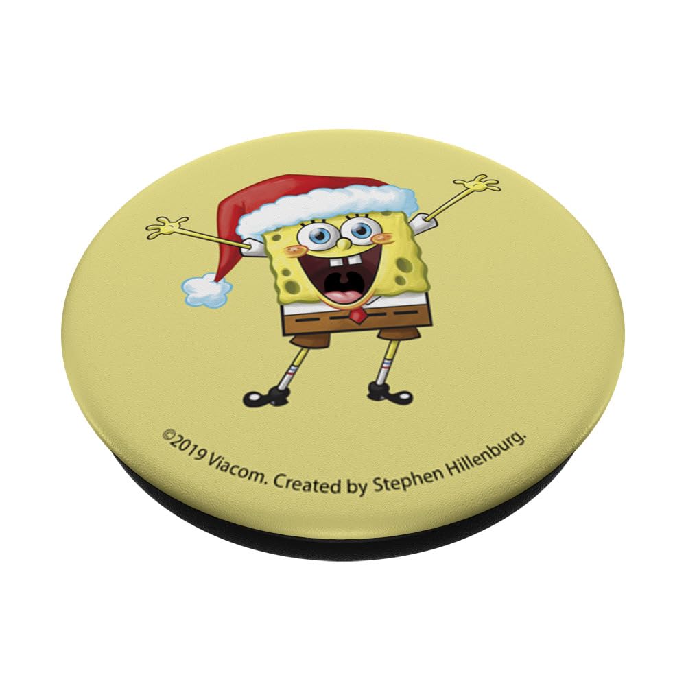 SpongeBob SquarePants Christmas Santa Hat Yellow PopSockets PopGrip - Holiday Phone Grip & Stand for iPhone, Samsung, Smartphones - Perfect for Christmas Gifts, Party Decorations & Festive Selfies