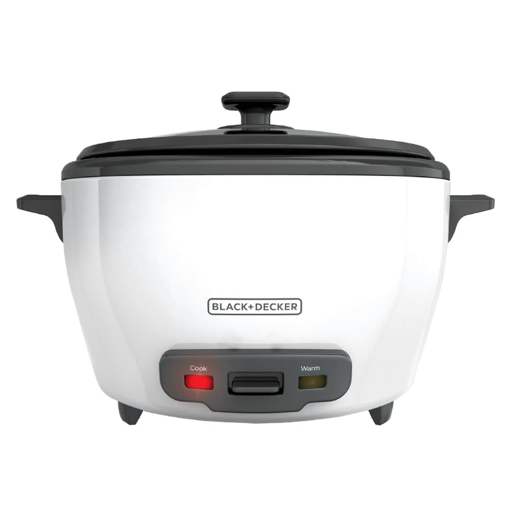 BLACK+DECKER 28-Cup (14-Cup Uncooked) Rice Cooker with Steaming Basket, Removable Non-Stick Pot, White - Perfect for Family Dinners, Meal Prep & Healthy Cooking