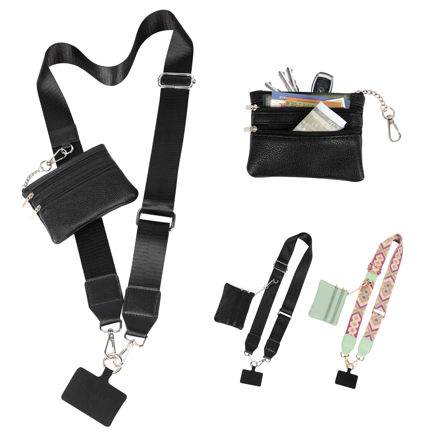 Phone Strap with Zippered Pouch - Crossbody Phone Lanyard with Wallet for Phone, Keys & Cards | Hands-Free Convenience for Travel, Shopping & Outdoor Activities
