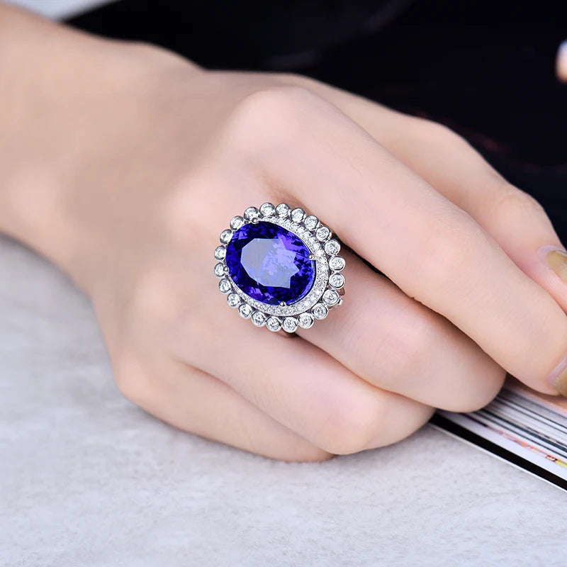 18K White Gold Tanzanite & Diamond Ring Pendant Dual Use Jewelry for Women - Elegant Bridal Gift, Anniversary Present & Special Occasion Jewelry