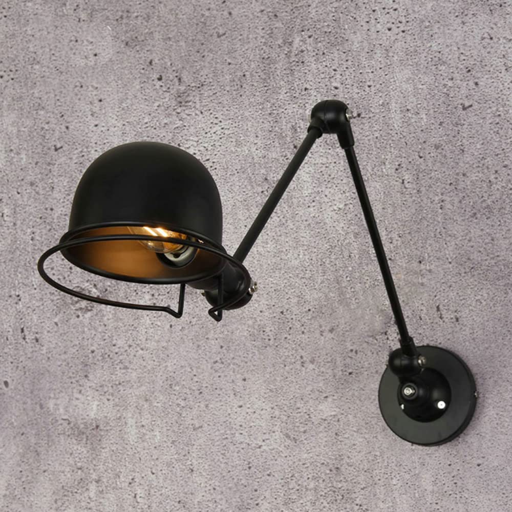 Industrial Swing Arm Wall Lamp - Adjustable Black Iron Wall Light with Glass Shade for Bedroom, Restaurant & Hallway | Vintage Retro Style, Foldable & Telescopic Design | Perfect for Reading, Dining & Ambient Lighting