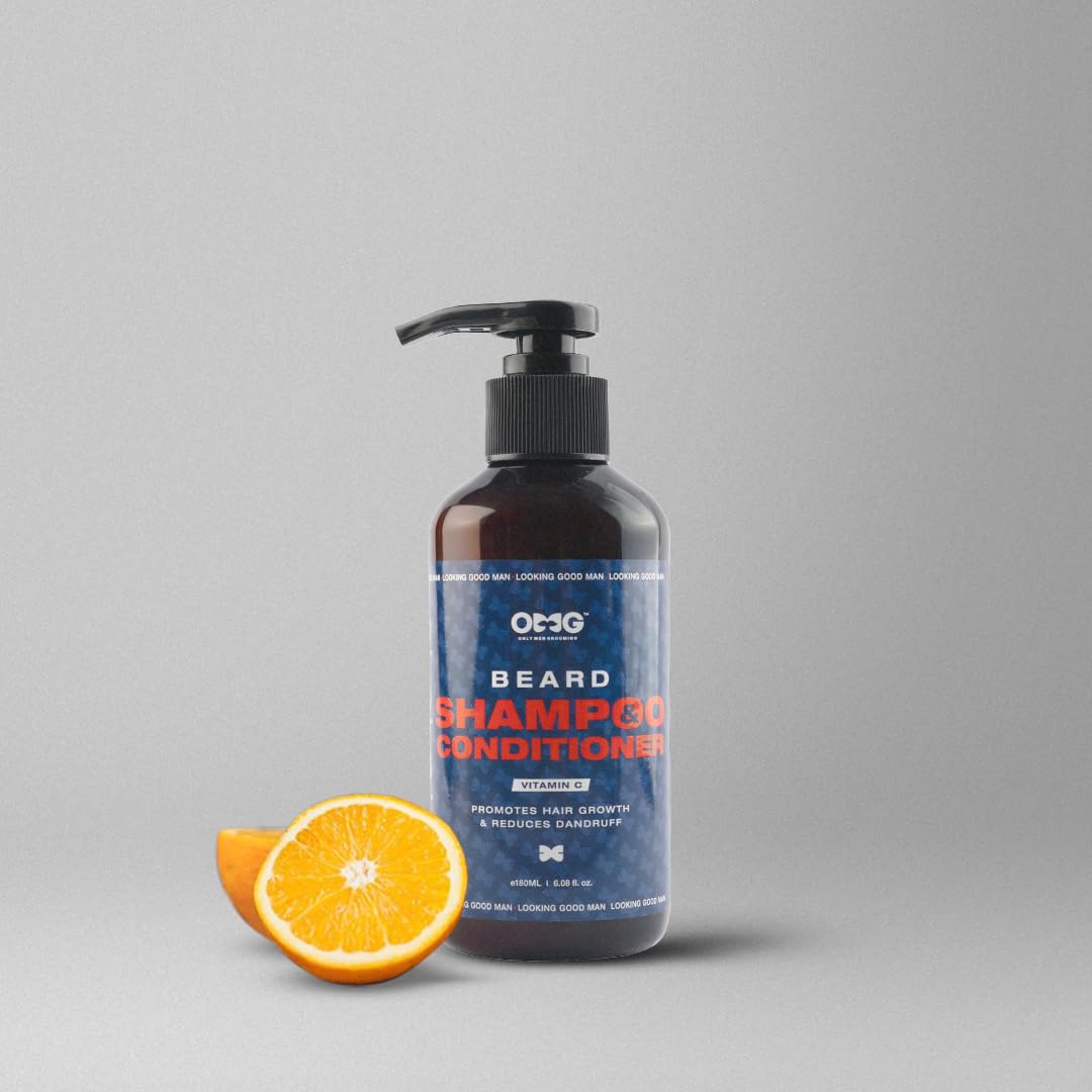 OMG Beard Shampoo & Conditioner 180ml - Natural Hair Growth Treatment with Vitamin C | Anti-Dandruff Formula for Men | Perfect for Daily Grooming & Beard Care Routine