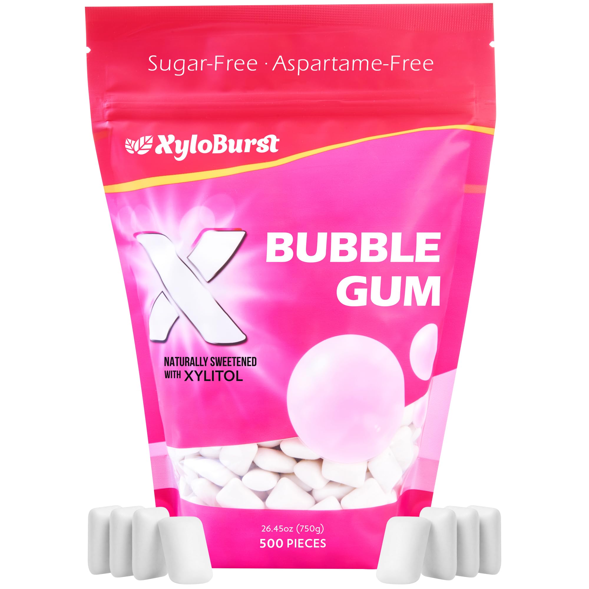 XyloBurst Xylitol Chewing Gum - Sugar Free, Gluten Free, Keto Friendly, Aspartame Free Bubble Gum for Oral Health & Fresh Breath - 500 Count Bulk Bag - Perfect for Office, Travel, and Post-Meal Freshness