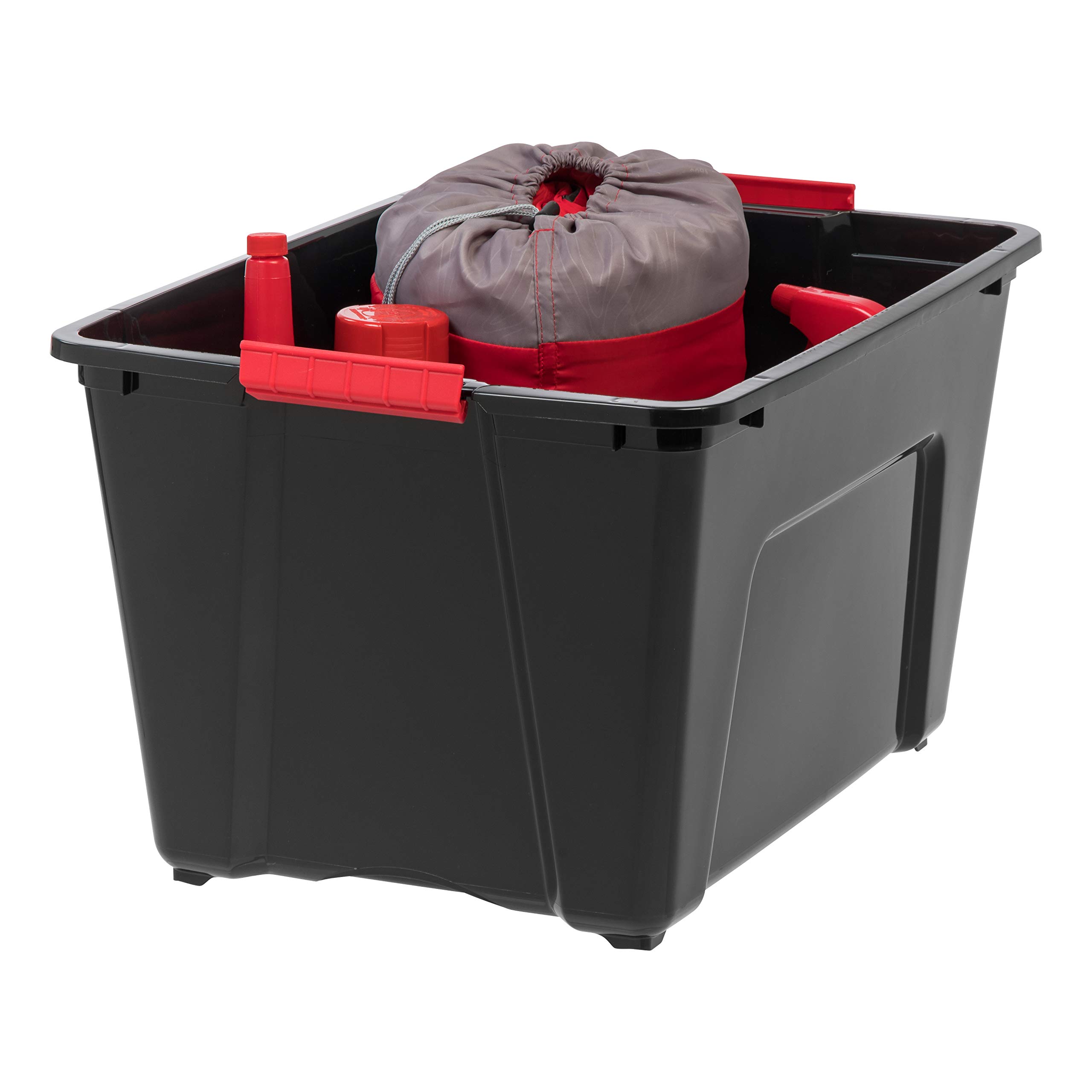 54 Qt Stackable Plastic Storage Bins with Lids, 6 Pack - BPA-Free, Made in USA - Heavy Duty Garage & Home Organization Containers with Secure Latches & Pull Handles - Perfect for Storage, Moving, and Closet Organization (Black)