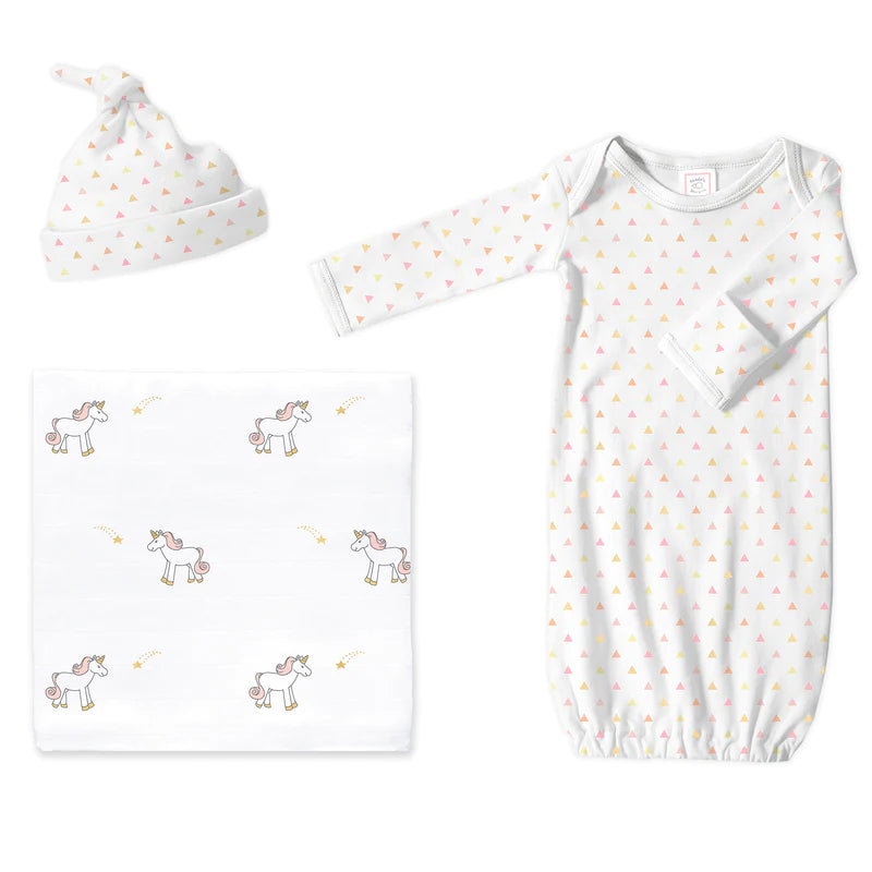 Organic Cotton Muslin Swaddle Blanket & Pajama Gift Set for Newborns - Tiny Triangles Print (BGB 0032) | Perfect Baby Shower Gift & Comfortable Sleepwear for Infants 0-6 Months