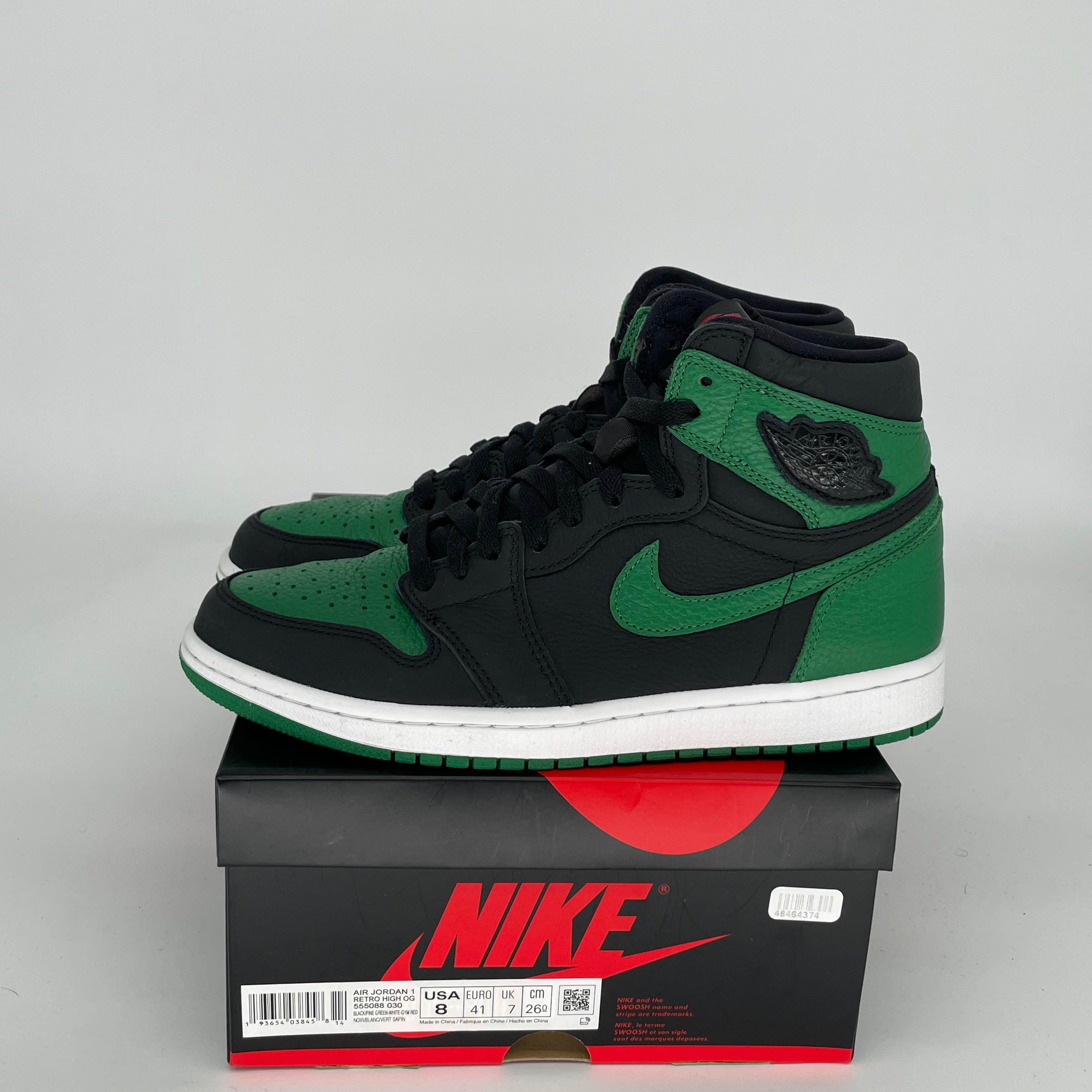 Original Air Jordan 1 Retro High OG 'Pine Green Black' Men's Basketball Shoes Size 8 - Style Code 555088-030 | Sneakers for Streetwear, Basketball & Casual Outfits