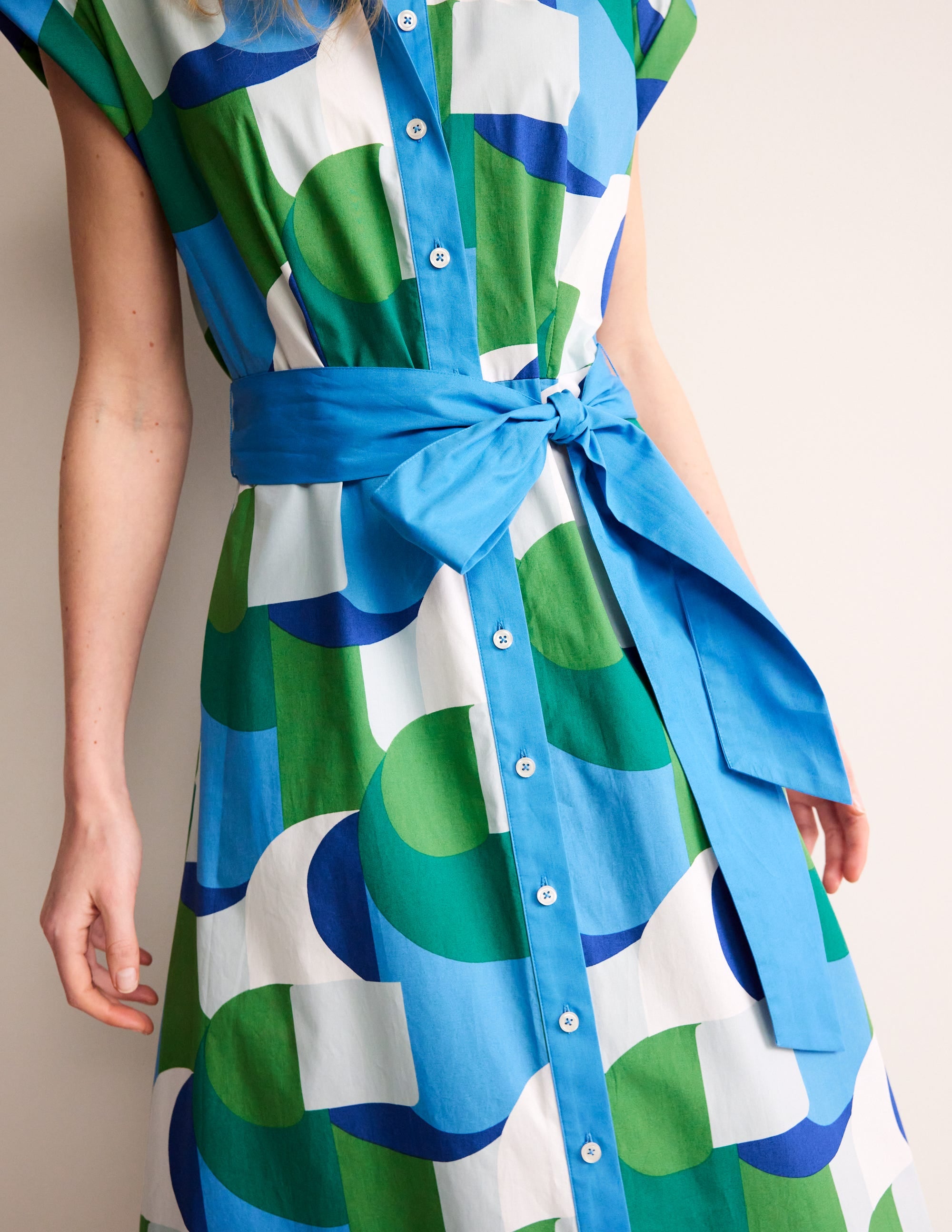 Amanda Cotton Midi Shirt Dress for Women - Blue Geometric Swirl Print Casual Summer Dress - Perfect for Office, Beach Vacation and Date Night Outfits