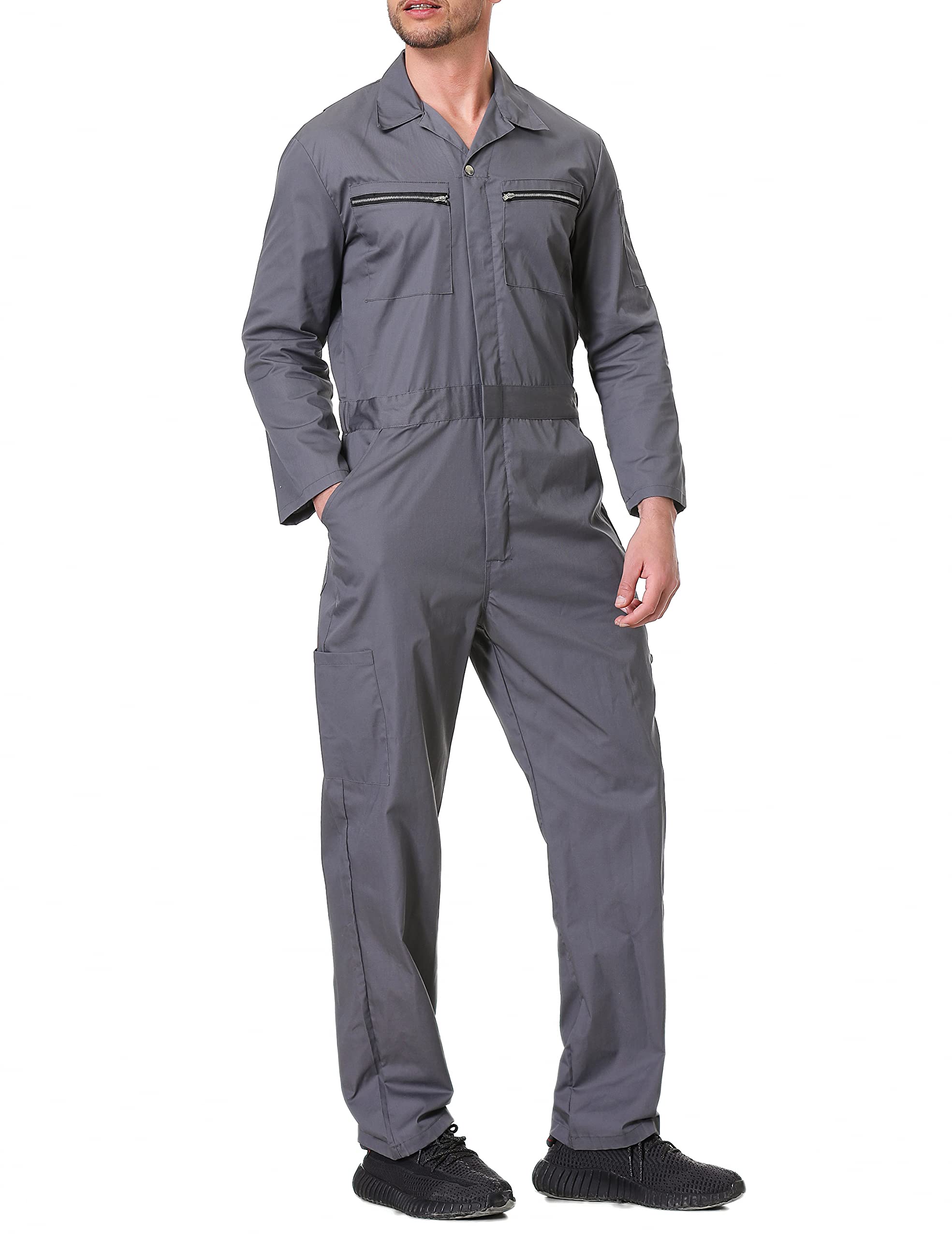 TopTie Men's Long Sleeve Coverall Work Jumpsuit - Durable Mechanic Uniform with Zipper Pockets & Action Back Design for Comfort | Ideal for Auto Repair, Construction & Industrial Work