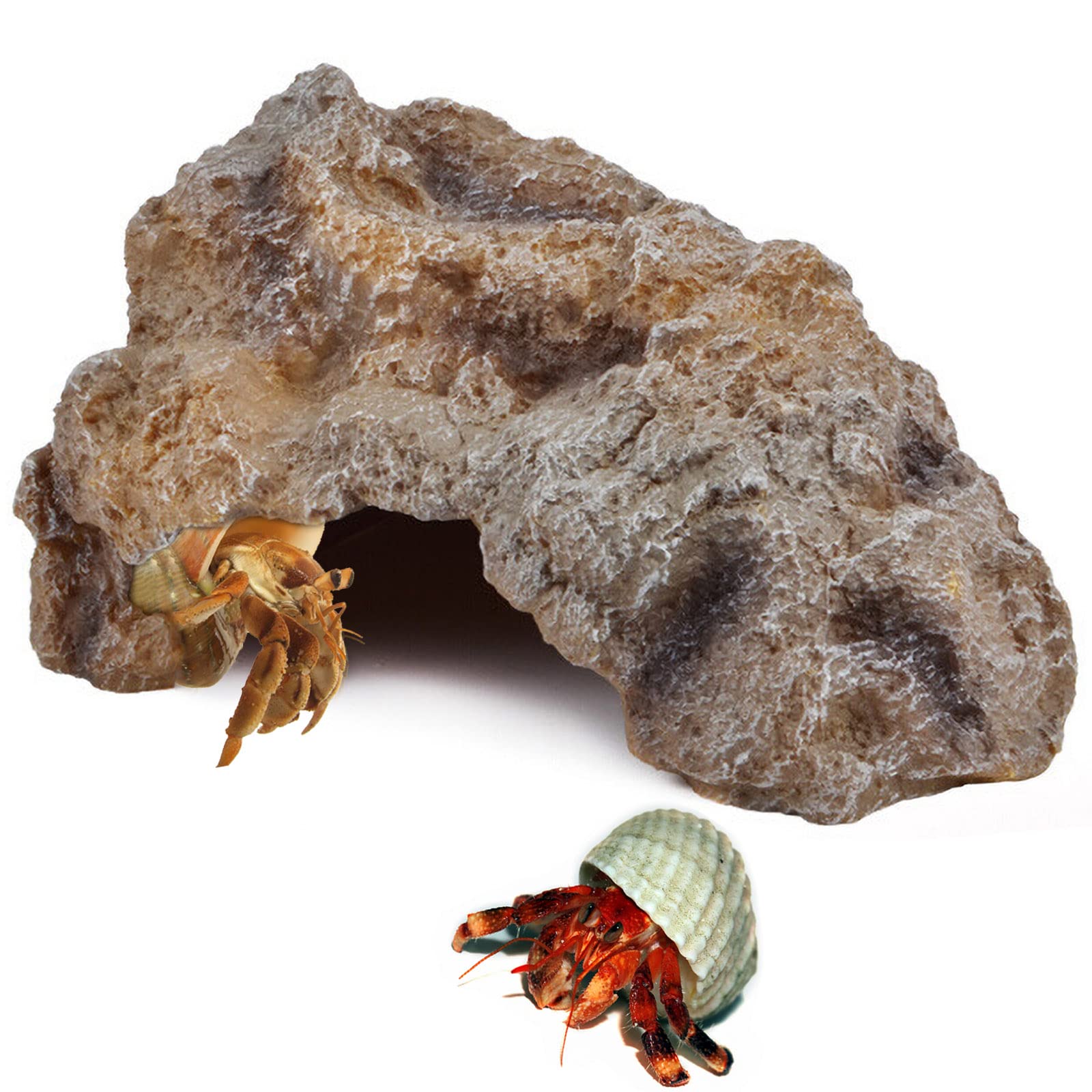 Large Hermit Crab Hideout - High Simulation Reptile Cave Hide, Rock Climbing Toy for Hermit Crabs, Resin Terrarium Habitat Decor for Gecko, Bearded Dragon, Lizard, Turtle, Frog & Spider | Perfect for Reptile Enclosures, Climbing Enrichment & Natural Habitat Simulation