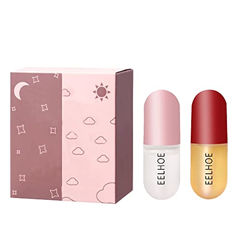 **Day & Night Lip Plumper Set - Hydrating Clear Lip Gloss & Enhancer for Fuller, Softer Lips - Lip Care Serum & Mask for Elasticity & Moisture (2 Pcs) - Perfect for Daily Use & Special Occasions**