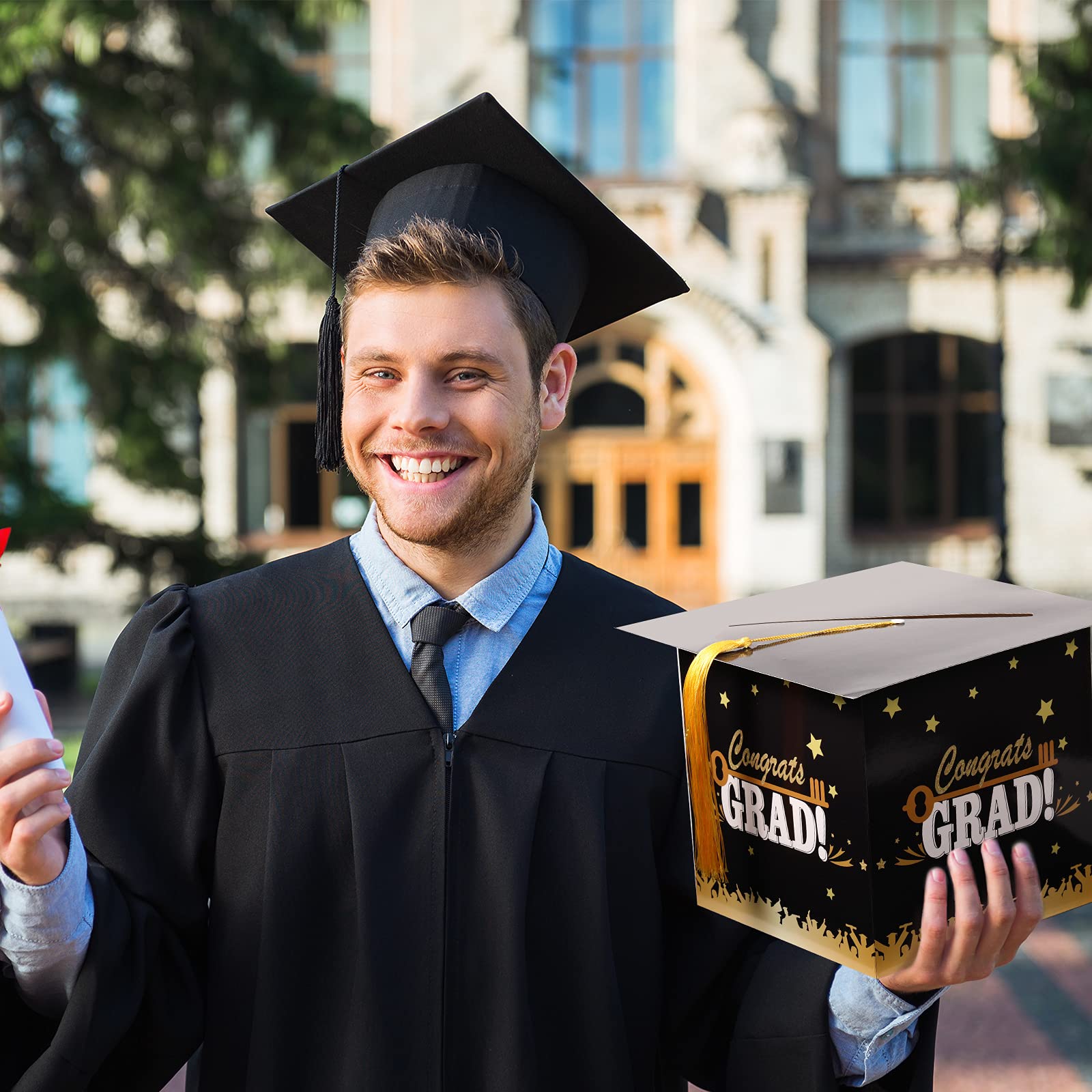 Outus 2025 Graduation Card Box with Tassel - Black Graduation Cap Card Holder for High School & College Grads - Perfect Graduation Gift Box & Party Supplies for Commencement Ceremonies