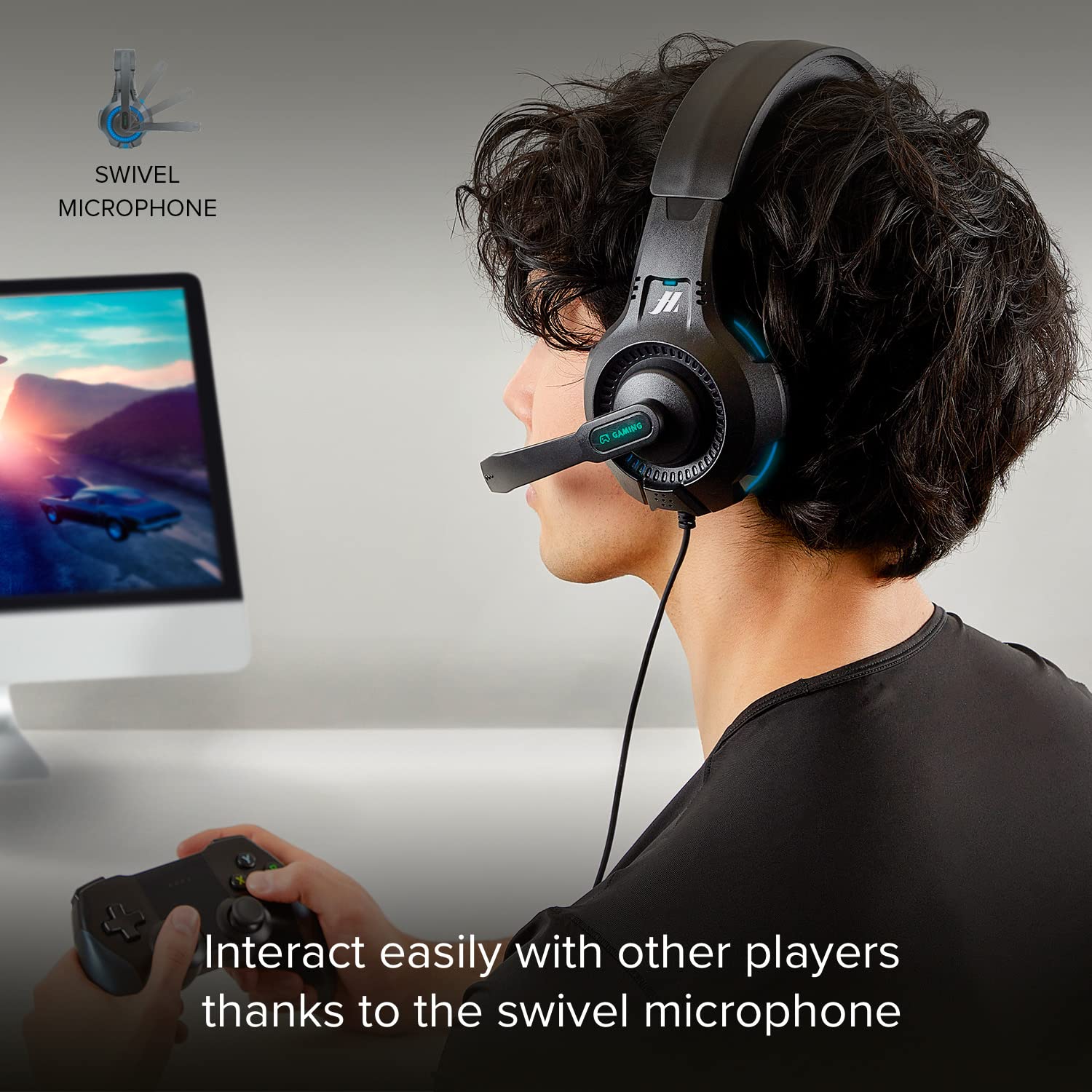 Music Hero Buster Wired Gaming Headset with 1.8m Cable, RGB Lights & Adjustable Mic - 3.5mm Jack for PS5, PS4, Xbox, Nintendo Switch, PC, Laptop, Tablet, Smartphone - Perfect for Gaming, Streaming & Online Classes