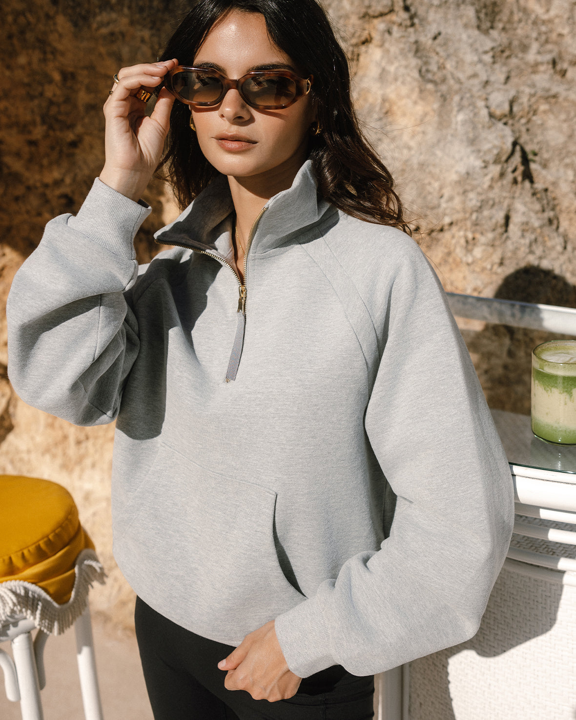 LuxeComfort Scuba Half Zip Sweatshirt for Women - Soft Fleece Pullover Hoodie, Grey Marl - Perfect for Casual Wear, Gym & Outdoor Activities