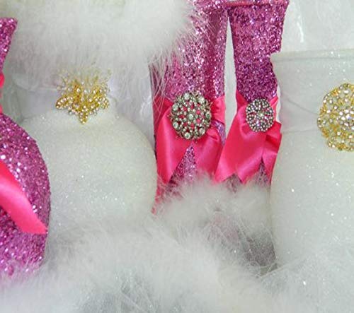 6 Hot Pink Fuchsia Glitter Candle Holders - Elegant Wedding Favors, Bridal & Baby Shower Centerpiece Decorations, Quinceanera Party Supplies - Perfect for Romantic Dinners, Table Settings and Special Occasions
