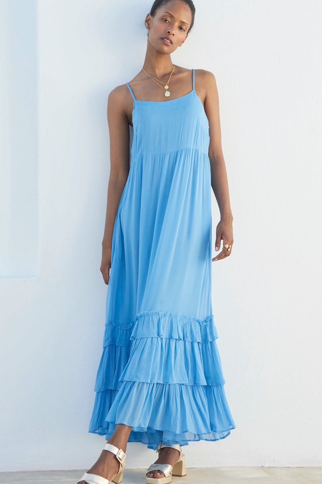Jasmina Dress - Elegant Blue Flowy Midi Dress for Women | Perfect for Casual Outings, Date Nights & Summer Parties