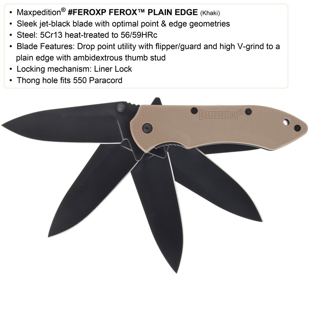 MAXPEDITION Gear Ferox Folding Knife - Tactical EDC Pocket Knife with Stainless Steel Blade for Outdoor Camping, Hiking & Survival Gear