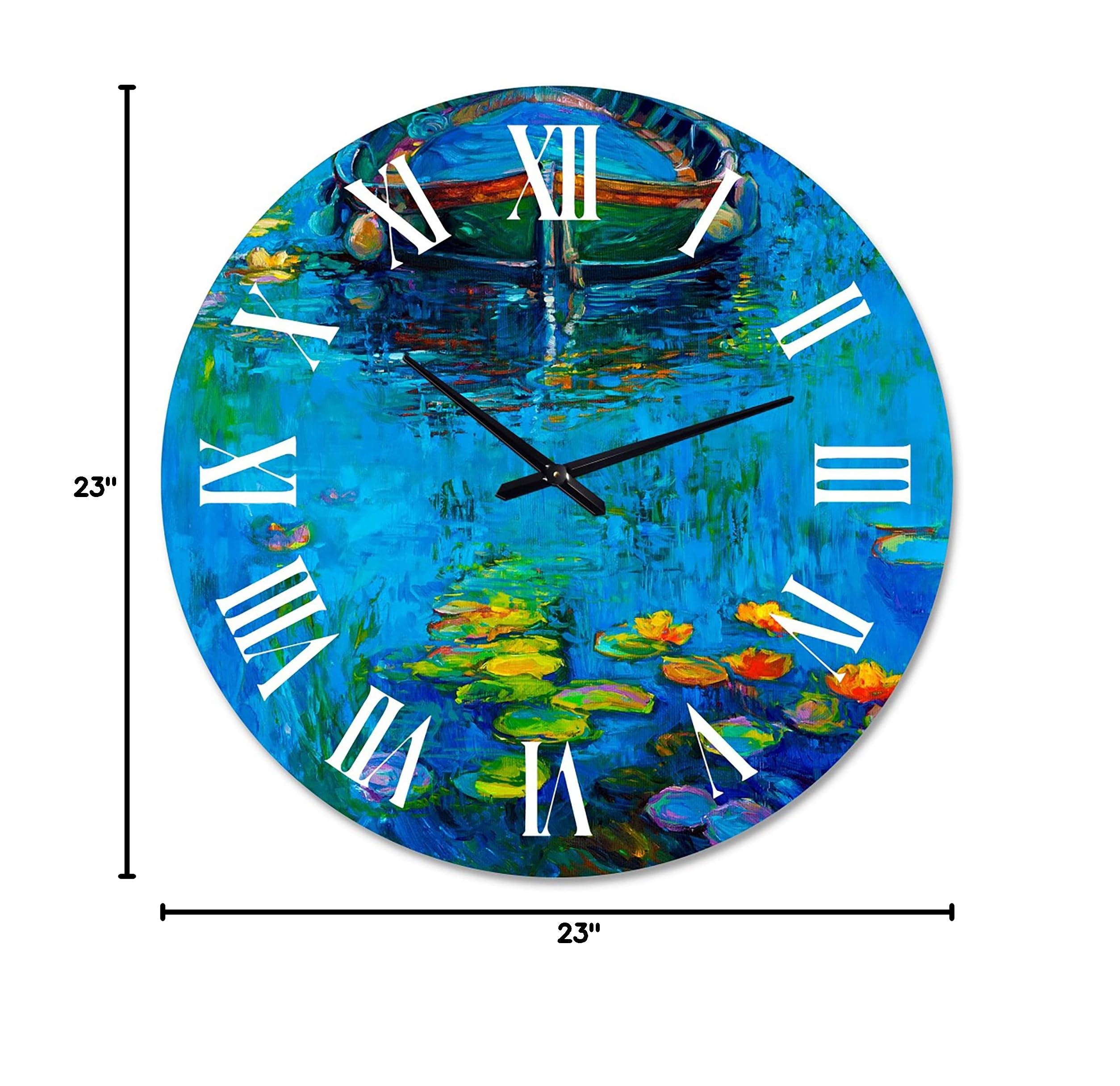 DesignQ Nautical Coastal Wall Clock - 12 Inch Round Boat in Lake Decor for Living Room, Bedroom & Office | Rustic Blue Wooden Clock with Silent Movement