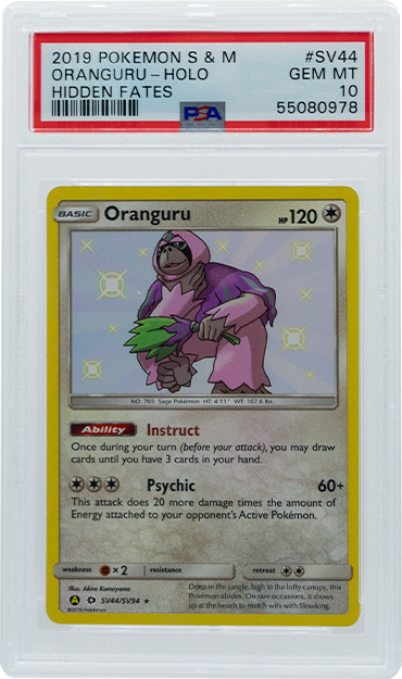 2019 Pokemon Sun & Moon Hidden Fates Oranguru Holo #SV44 PSA 10 Graded Card - Rare Collectible for Trading Card Game Enthusiasts & Pokemon Fans