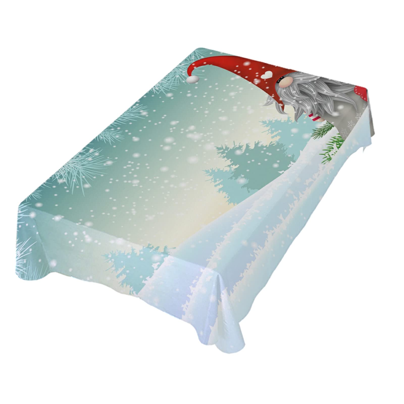 Scandinavian Christmas Gnome Winter Snow Tablecloth - 60 x 108 Inch Polyester Rectangle Table Cover for Holiday Party Decor, Dinner Table Setting & Festive Home Decoration